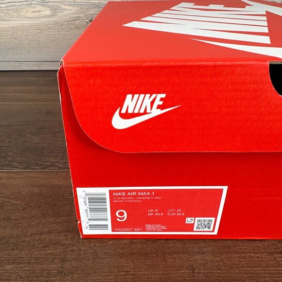 Nike Air Max 1 Mens Size 9 Gym Red Sail University Red Crimson HQ3607 687 - Picture 9 of 9